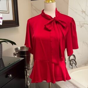 CeCe Red Blouse with Bow Accent Like New Never Worn